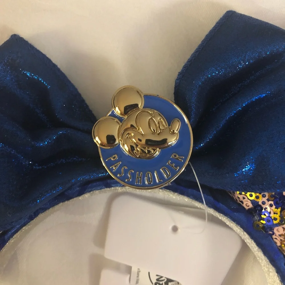 Walt Disney World Passholder Ear Headband Blue/Gold Mickey Mouse Minnie NEW